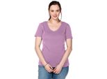 T-Shirt Sheego "T-Shirt", Damen, Gr. 48/50, Orchidee, 100% Baumwolle, Unifarben, V-Ausschnitt, Shirts T-Shirt