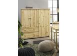 Kommode MÖBilia, Beige (Natur), B:132Cm H:136Cm T:43Cm, Massivholz, Sideboards, Kommode, 2 Schubladen Mit MetallfüHrungen