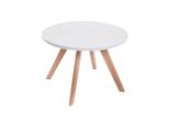 CLP Design-Beistelltisch Eirik Aus Holz I Runder Teetisch Mit Matt WeißEr Tischplatte I Kompakter Couchtisch Mit Holzbeinen