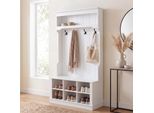 Garderobe MCW-P26, Flurgarderobe Holzgarderobe Sitzbank, 4 Haken Staufach Ablage Melamin 170X100X39Cm ~ Weiß