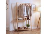 Bambus Standgarderobe MCW-Q32, GarderobenstäNder KleiderstäNder Schuhregal, Stange 2 Ablagen 130X70X44Cm ~ Natur