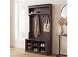Garderobe MCW-P26, Flurgarderobe Holzgarderobe Sitzbank, 4 Haken Staufach Ablage Melamin 170X100X39Cm ~ Walnuss-Optik