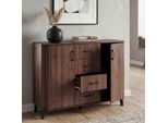 Kommode MCW-P42, Sideboard Schrank Anrichte, 4 Schubladen StaufäCher 2 TüRen, MDF 92X120X40Cm ~ Walnuss-Optik