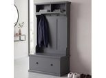 Garderobe MCW-P27, Flurgarderobe Holzgarderobe Sitzbank, 4 Haken Staufach Ablage Melamin 163X100X47Cm ~ Dunkelgrau