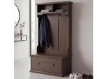 Garderobe MCW-P27, Flurgarderobe Holzgarderobe Sitzbank, 4 Haken Staufach Ablage Melamin 163X100X47Cm ~ Walnuss-Optik