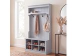 Garderobe MCW-P26, Flurgarderobe Holzgarderobe Sitzbank, 4 Haken Staufach Ablage Melamin 170X100X39Cm ~ Hellgrau
