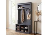 Garderobe MCW-P26, Flurgarderobe Holzgarderobe Sitzbank, 4 Haken Staufach Ablage Melamin 170X100X39Cm ~ Dunkelgrau