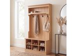 Garderobe MCW-P26, Flurgarderobe Holzgarderobe Sitzbank, 4 Haken Staufach Ablage Melamin 170X100X39Cm ~ Natur