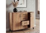 Kommode MCW-P42, Sideboard Schrank Anrichte, 4 Schubladen StaufäCher 2 TüRen, MDF 92X120X40Cm ~ Wotan-Eiche-Optik