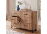 Kommode MCW-P42, Sideboard Schrank Anrichte, 6 Schubladen 86X120X40Cm ~ Wotan-Eiche-Optik