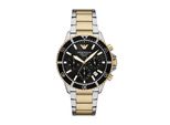 Chronograph Emporio Armani, Schwarz (Edelstahlfarben, Gelbgoldfarben), Armbanduhren, Herren, Chronograph, Armbanduhr, Solar, Herrenuhr, Edelstahlarmband, Analog, Tag