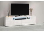 Lowboard Otto Home "Real,Lowboard,Tv-Kommode,Tv-MöBel,Tv-Bank", Weiß Hochglanz, B:200Cm H:60Cm T:40Cm, Sideboards, Lowboard, Mit 4 TüRen, Davon 2 Abgerundet, Die Ein Ovales Offenes Fach Bilden