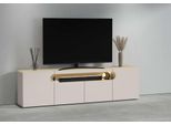 Lowboard Otto Home "Real,Lowboard,Tv-Kommode,Tv-MöBel,Tv-Bank", Eiche Chopin, Kaschmir, B:200Cm H:60Cm T:40Cm, Sideboards, Lowboard, Mit 4 TüRen, Davon 2 Abgerundet, Die Ein Ovales Offenes Fach Bilden