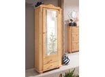 Garderobenschrank Otto Home "Adele", Beige (Gelaugt, GeöLt), SchräNke, Garderobenschrank, Mit Spiegel, Breite 63 Cm, Mit 2 Schubladen, Aus Massiver Kiefer, FSC
