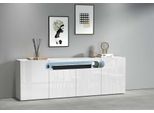 Sideboard Otto Home "Sideboard Real, Kommode, Schrank, Kredenz", Weiß Hochglanz, B:200Cm H:80Cm T:40Cm, Sideboards, Sideboard, Mit 4 TüRen, Davon 2 Abgerundet, Die Ein Ovales Offenes Fach Bilden