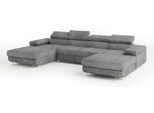 Wohnlandschaft Lykke Grau Velours-Stoff Mit Schlaffunktion