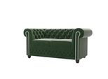 CHESTERFIELD-SOFA 2-Sitzer Mit Schlaffunktion Nyx Flasche GrüN Samt