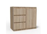 Kommode Meraviglia 80/85/33 Cm Mit 3 Schubladen 1 TüRen Sonoma Eiche