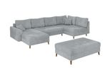 Wohnlandschaft Inkl. Hocker Sigurd Hellgrau Chenille
