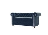 CHESTERFIELD-SOFA 2-Sitzer Mit Schlaffunktion Nyx Marineblau Samt