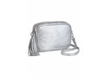 UmhäNgetasche "Silber", Damen, Gr. B/H/T: 21Cm X 13Cm X 6Cm Onesize, Silber, Leder, Collezione Alessandro, Taschen UmhäNgetasche, Metallic Leder Mit Quaste