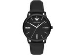 Quarzuhr Emporio Armani, Schwarz (Schwarz, Schwarz), Armbanduhren, Herren, Quarzuhr, Armbanduhr, Herrenuhr, Datum, Analog, Lederarmband
