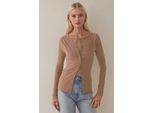 Langarm-Strick-Cardigan Mit Geripptem Muster Und Knopfleiste Am Rundhalsausschnitt