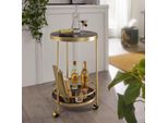 Finebuy Servierwagen Gold Beistelltisch Auf Rollen Glas Speisewagen Rund Ø 45 Cm