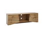 Tv-Board Kommode 160Cm Mdf Eiche Dekor Design Lowboard Mit 2 TüRen & Glas Ablage Fernsehschrank