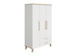 Paidi Babykleiderschrank Oscar, Weiß, Eiche, Holz, Holzwerkstoff, Eiche, massiv, 6 Fächer, 2 Schublade(n) Schubladen, 123.5x206x55.9 cm, Blauer Engel, Goldenes M, Babymöbel, Babykleiderschrank