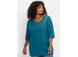 3/4-Arm-Shirt Sheego "3/4-Arm-Shirt", Damen, Gr. 48/50, Topas, 100% Baumwolle, Unifarben, Rundhals, Shirts 3/4-Arm-Shirt