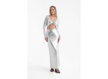 Metallic V-Ausschnitt Cut-Out Langarm-Maxi-Kleid