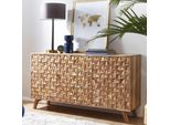Massivholz Sideboard 140Cm Akazie Natur Kommode Mit 2 TüRen & 3 Schubladen Aufwendige Retro 3D Design Optik