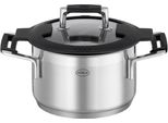 Kochtopf RÖSle "Silence Pro", Silber (Silberfarben, Schwarz), B:17Cm H:10,5Cm L:25,5Cm Ø:16Cm, TöPfe, Suppentopf Kochtopf, Innenskalierung Und SchüTtrand, SpüLmaschinen- Und Induktionsgeeignet