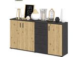 Kommode Fmd "Albi", Schwarz (Matera, Artisan Eiche), B:160Cm H:83Cm T:35Cm, Holzwerkstoff, Sideboards, Kommode
