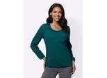 Langarmshirt Classic Basics "Langarm-Shirt", Damen, Gr. 54, Blau (Petrol), 100% Baumwolle, Unifarben, V-Ausschnitt, Shirts Langarmshirt