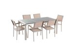 GartenmÖBel Set 6-Sitzer Granit Grau Poliert Textilbespannung Beige Grosseto