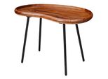Couchtisch Massivholz Mit Metallbeinen, Nierenform, Handgefertigt, Braun 71X40X51 Cm