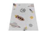 Kinderteppich Waschbar, Mit Raketen-Motiv, Creme, 140 X 200 Cm