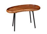 Couchtisch Massivholz Mit Metallbeinen, Nierenform, Handgefertigt, Braun 71X40X42 Cm