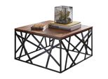 Couchtisch Industrial Stil, Sheesham Holz, Schwarzes Metallgestell, 60X60 Cm