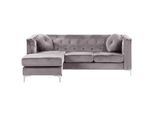 Ecksofa Samtstoff Grau Linksseitig Flen