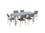 GartenmÖBel Set 6-Sitzer Glasplatte Schwarz Textilbespannung Grau Grosseto