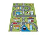 Kinderteppich Waschbar, Mit Stadtverkehrs-Motiv, GrüN, 160 X 220 Cm