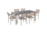 GartenmÖBel Set 6-Sitzer Naturstein Schwarz Poliert Textilbespannung Beige Grosseto