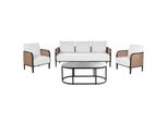 Lounge Set 5-Sitzer Aluminium Schwarz Auflagen Weiß Montefalco