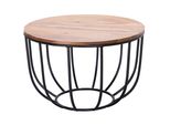 Couchtisch In Industrial-Stil, Sheesham Massivholz, Metallgestell, Korbdesign, Rustikal