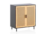 Sideboard – Schwarz, 80X86,5X40 Cm, Mit Wiener Geflecht, 2 TüRen, Hoch