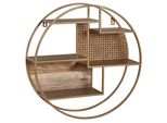 Wandregal Rattan Massivholz Metall Industrial Stil Mit 5 Ablagen