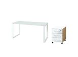 SCHREIBTISCH-SET Muenchen 160X80 Cm | Glasplatte & Container | Chalet-Eiche-Nb./Weiß